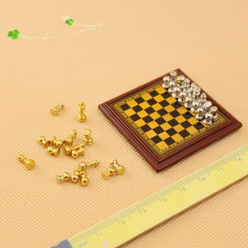 klarako Dollhouse Miniature Metal Chess Game in 1:12 Scale 32 Pieces of Chess And - Image 4