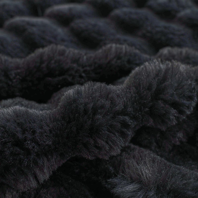 COOVA Faux Rabbit Fur & Flannel Throw Blanket 60x80 Inch - Luxury Fuzzy & Cozy Soft Twin Size Blanket for All Seasons  Breathable and Comfortable for Bed  Couch  and Camping Black - Image 5