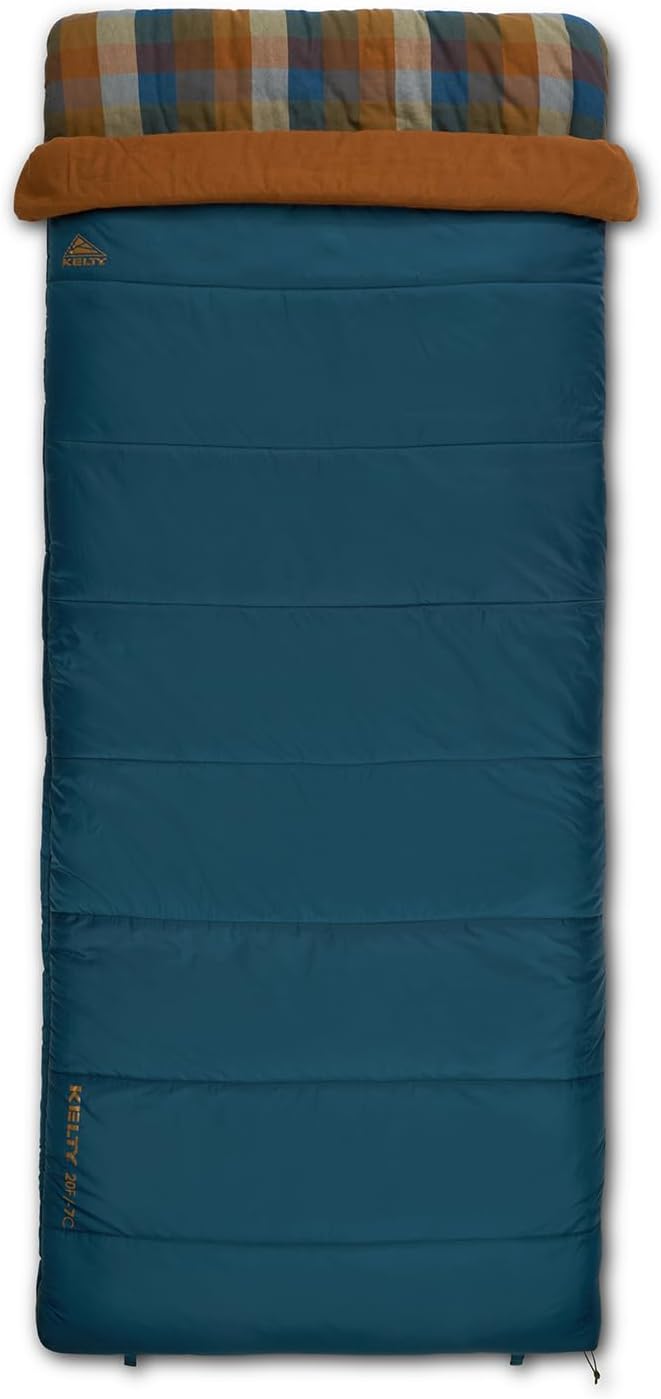 Kelty Kelty Wayback Flannel Lined Sleeping Bag Built in Blanket Traditional Rectangle Shape Organic Flannel Cotton Liner Dual Locking Slide Zips  - Image 1
