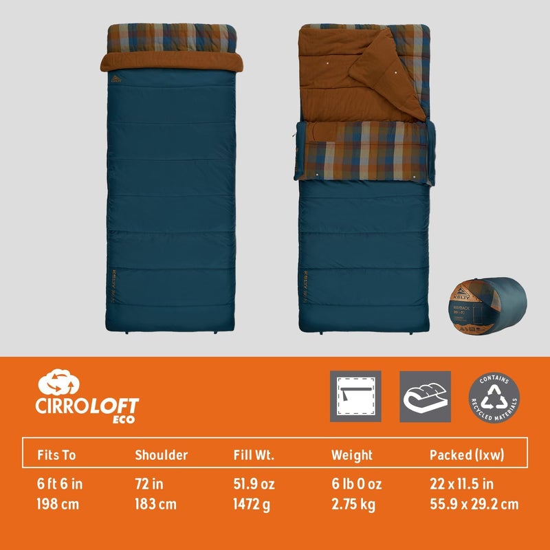 Kelty Kelty Wayback Flannel Lined Sleeping Bag Built in Blanket Traditional Rectangle Shape Organic Flannel Cotton Liner Dual Locking Slide Zips  - Image 3