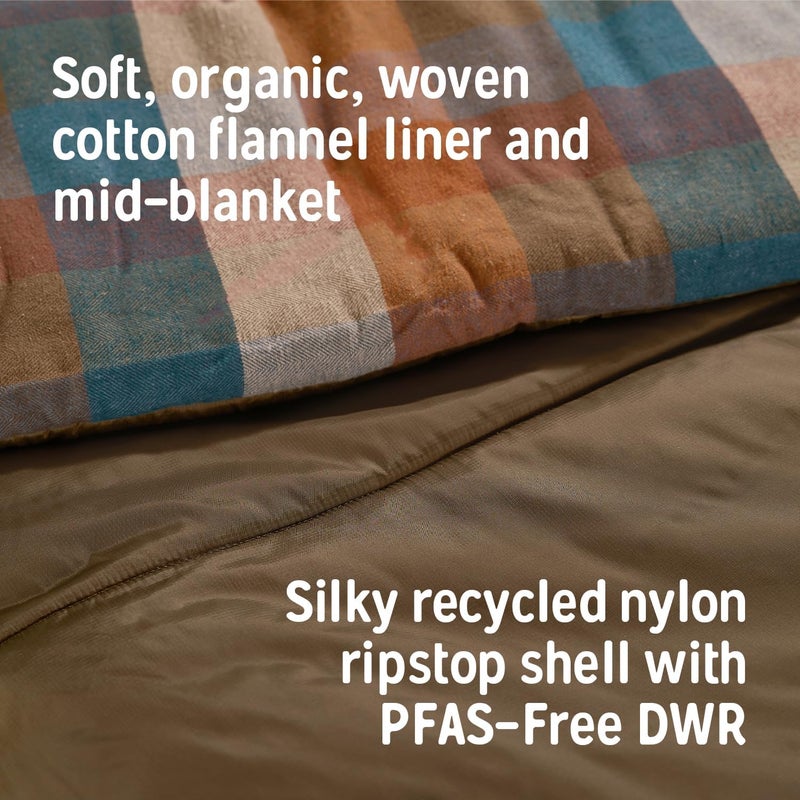 Kelty Kelty Wayback Flannel Lined Sleeping Bag Built in Blanket Traditional Rectangle Shape Organic Flannel Cotton Liner Dual Locking Slide Zips  - Image 5