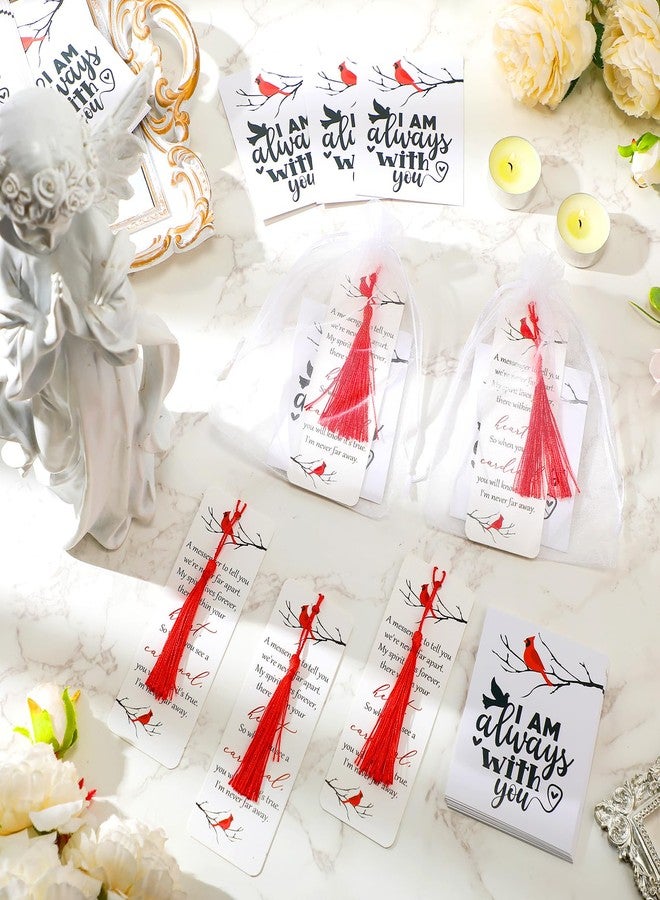 Geyoga 50 Sets Funeral Favors for Guests Bulk Funeral Cardinal Memorial Bookmarks Double Side Printed Celebration of Life Decorations with Tassel Sympathy Card Organza Bag for Memorial Party Return - Image 5