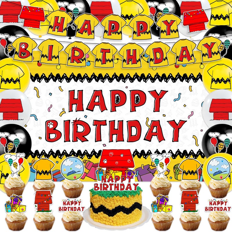 Ailimy 42Pcs Cartoon Dog Red House Birthday Party Supplies Puppy Baby Shower Decorations Disposable Birthday Banner, Cake Toppers, Balloons Cute Dog Anime Theme Red House Party Decorations - Image 1