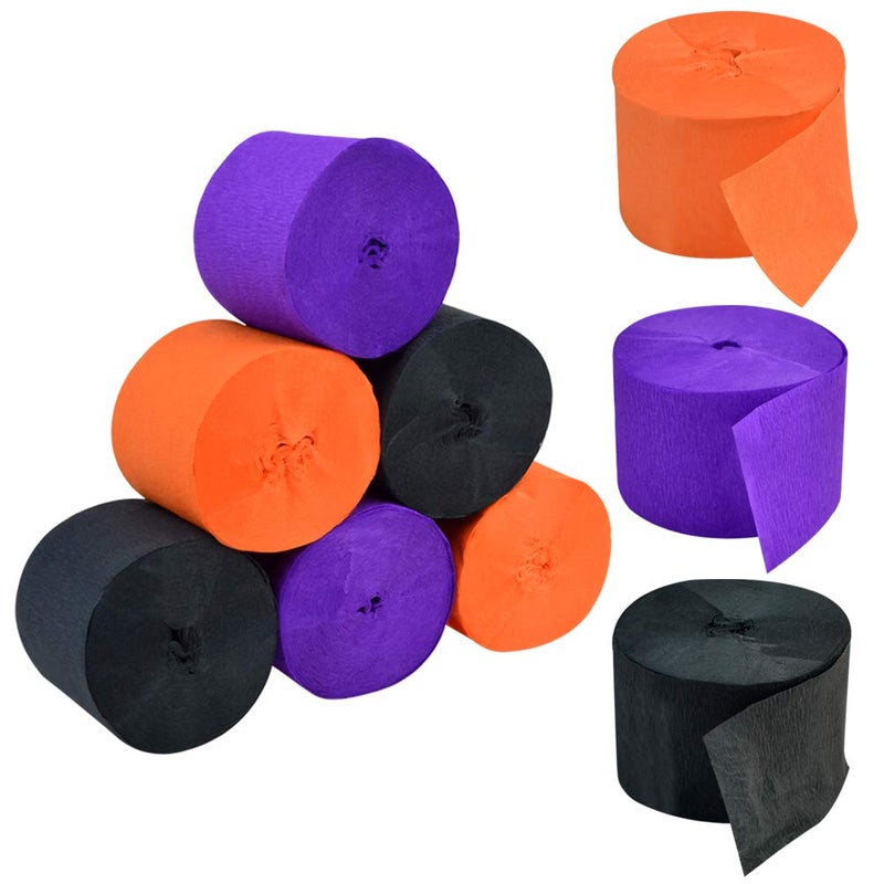 jiebor Crepe Paper Streamers for Halloween Black Orange Purple Crepe Paper Roll Halloween Party Room Wall Decor 9 Rolls 738 Ft