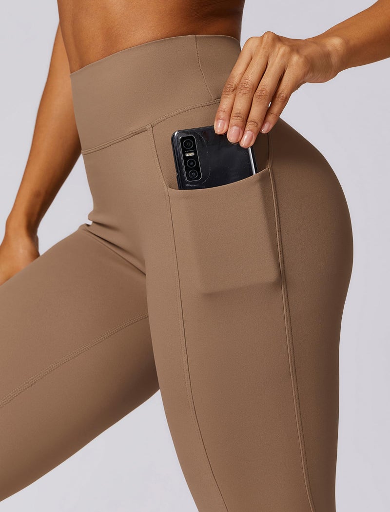 AGYMNX Workout Sets for Women 2 Piece Outfits Seamless High Waist Leggings Yoga Long Sleeve Crop Tops Athletic Gym Sets Brown M - Image 3