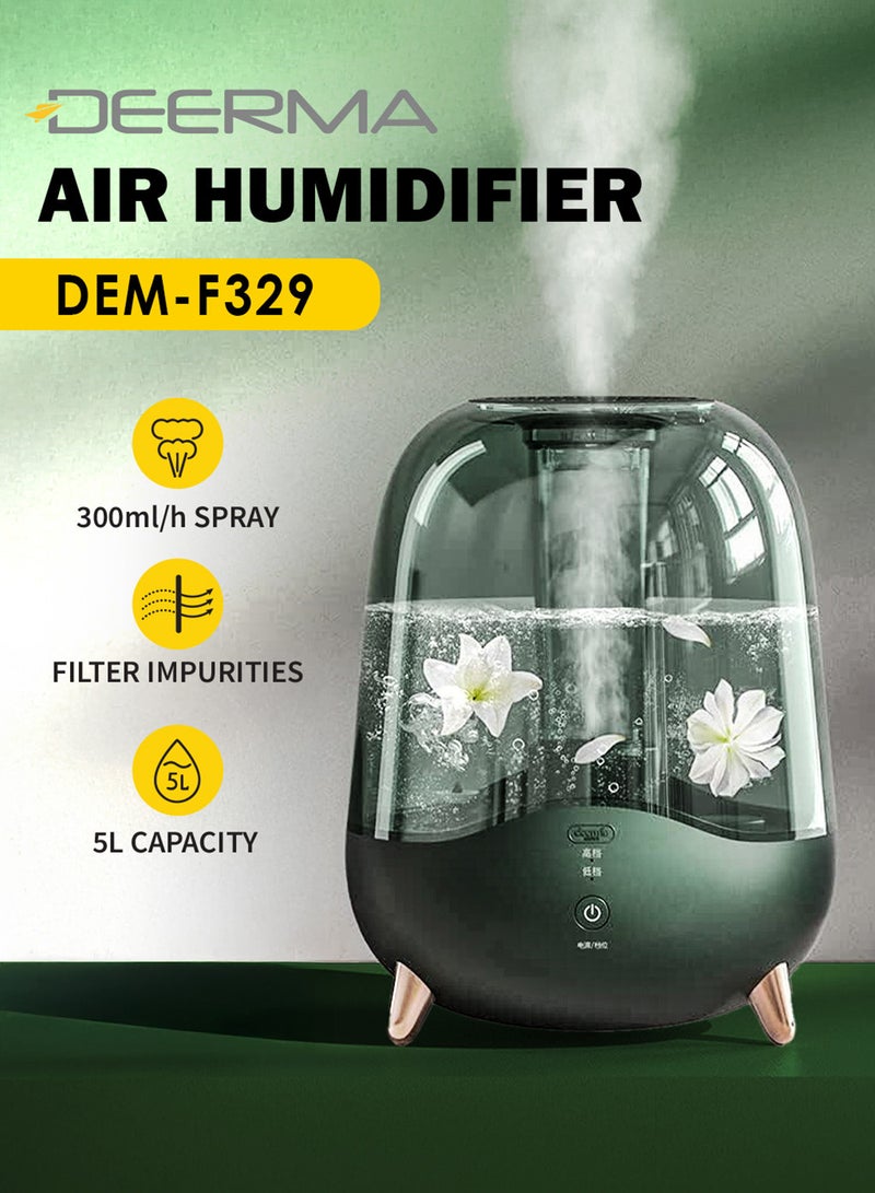 Deerma Crystal Clear Ultrasonic Cool Mist Humidifier  Silent Aromatherapy Diffuser Water Mist System with Transparent Removable Water Tank for Easy Filling and Cleaning Green - Image 1