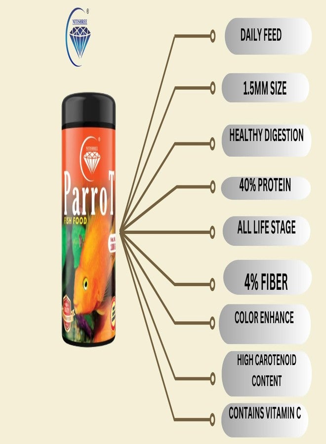نيتيشري حبيبات طعام أسماك الببغاء 2 مم - طعام غني بالبروتين مع مُحسِّن للألوان وفيتامينات أساسية - 200 غرام (عبوتان) لأسماك الببغاء الحمراء والصفراء الصغيرة والمتوسطة والكبيرة - Image 2