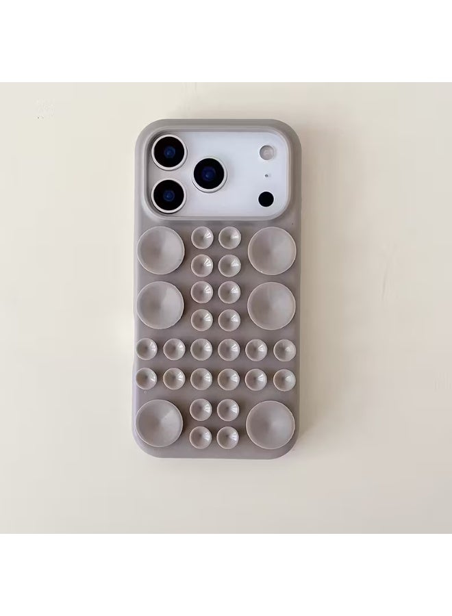 Temu Korean Vibrant Gray Phone Case, Creative Suction Cup, Skin-Like Silicone Case, Anti-drop Liquid Design, High Suction Power for Selfie and Social Media Use Suitable for iPhone 17 Pro Max