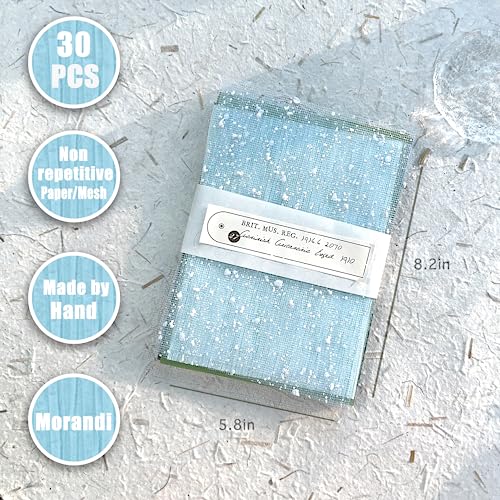 Aromoty 30 sheets A5 Unique Textured Scrapbook Paper&Mesh Fabric set - Handmade Craft Mulberry Special Paper Mix for Scrapbooking Junk Journaling Supplies Card DIY Materials Collage, 5.8x8.2 Inches - Image 4