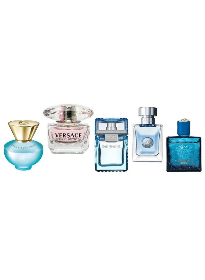 VERSACE Mini Set Edt 5X5Ml (Bright Crystal Women + Pour Femme Dylan Turquoise + Eros Men + Man Eau Fraiche + Pour Homme) - Image 1