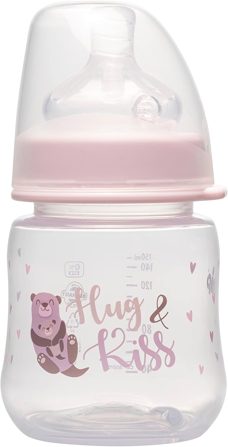 nip Wide Neck PP Bottle - Silicone Round Teat (s), 150 ml, 0M+, made in Germany, Pink - Image 1