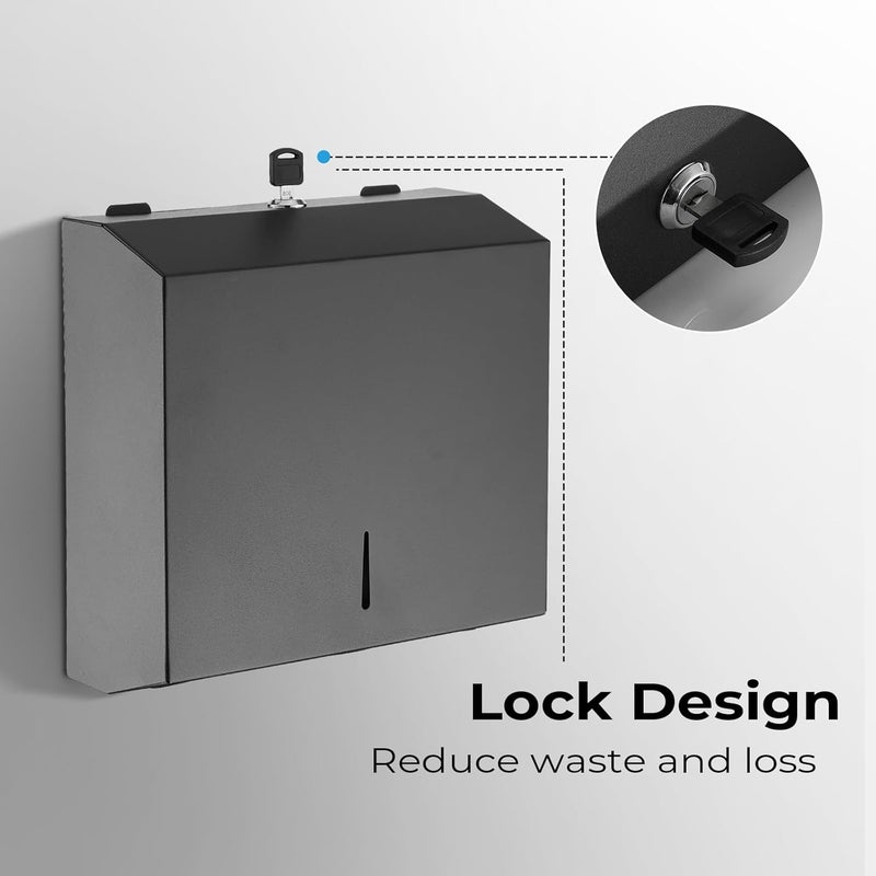modunful Commercial Paper Towel Dispenser for Multifold - Paper Towel Dispenser Wall Mount, Large Capacity Stainless Steel Tissue Holder, Suitable for Bathrooms and Public Places, Matte Black - Image 4
