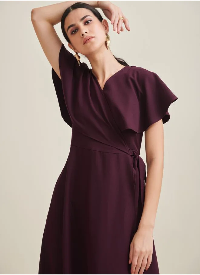 فيميلا Frill Cape Sleeve Wrap Around Maxi Dress by Styli