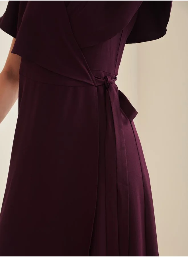 فيميلا Frill Cape Sleeve Wrap Around Maxi Dress by Styli