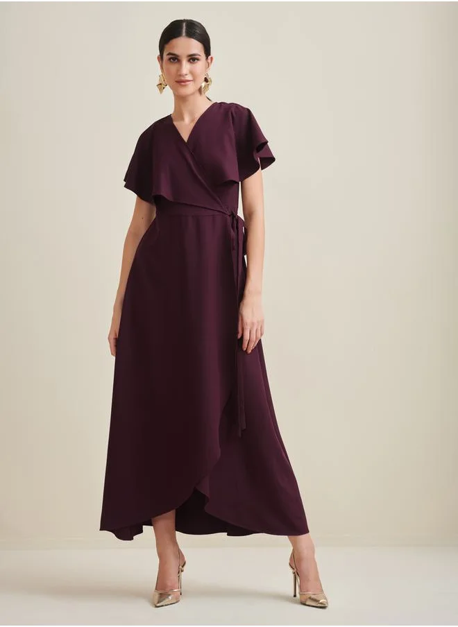 فيميلا Frill Cape Sleeve Wrap Around Maxi Dress by Styli