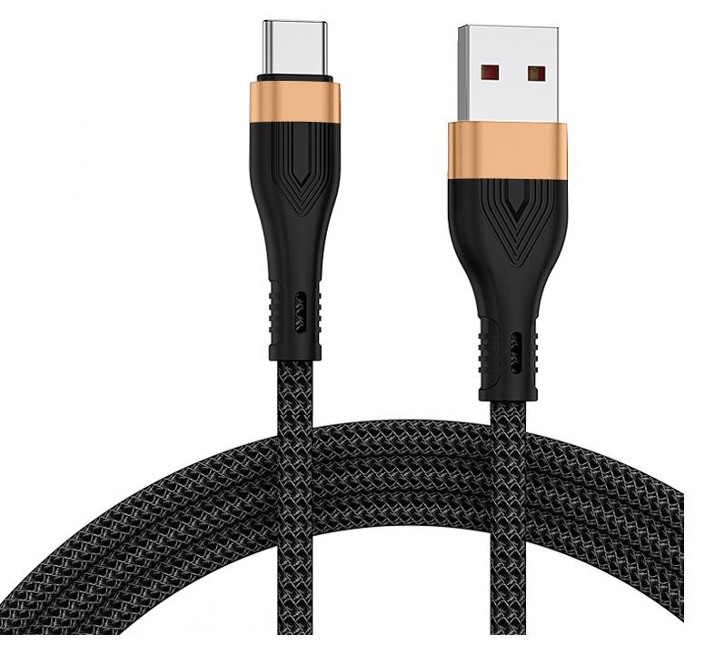 كابل شاحن USB C، كابل شحن سريع مضفر 120 وات/6 أمبير، سلك شاحن USB A إلى Type C، كابل نايلون USB A إلى USB C للشحن السريع لهاتف Samsung Galaxy/Huawei/Honor/ViVO/HTC/OnePlus (أسود) - Image 1