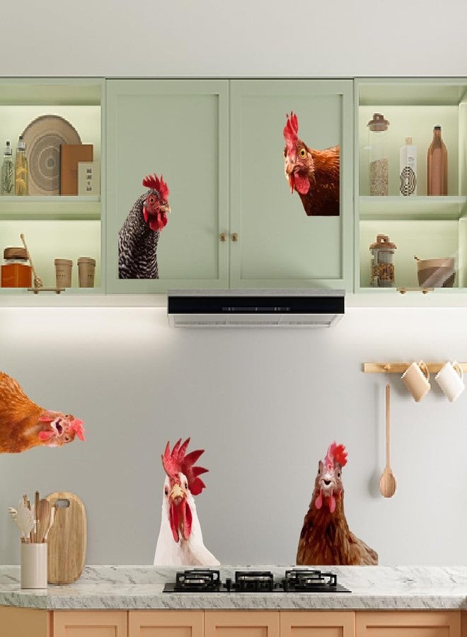 SUPERDANT Funny Rooster Wall Decals Farmhouse Cabinet 5pcs Chicken Wall Stickers Kitchen Outside Chicken Coop Farm Animals Wallpaper Art Realistic Style Peel and Stick Removable Farm Decoration - Image 4