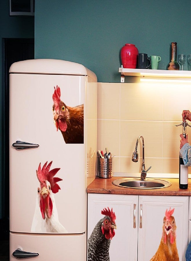 SUPERDANT Funny Rooster Wall Decals Farmhouse Cabinet 5pcs Chicken Wall Stickers Kitchen Outside Chicken Coop Farm Animals Wallpaper Art Realistic Style Peel and Stick Removable Farm Decoration - Image 3