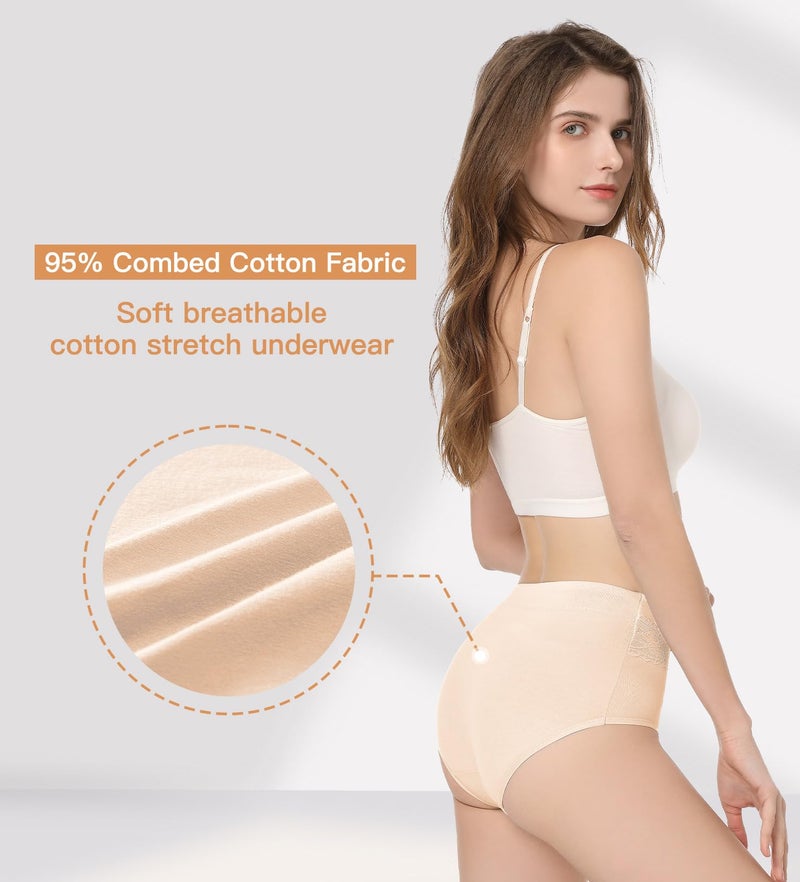 HAVVIS Women's Briefs Underwear Cotton High Waist Tummy Control Panties Rose Jacquard Ladies Panty Multipack (Brief 06-5 Pack - Assorted Colors, Large) - Image 3