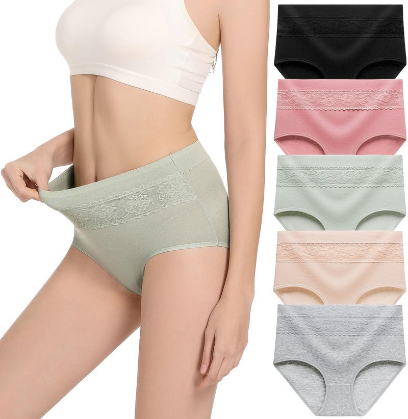 HAVVIS Women's Briefs Underwear Cotton High Waist Tummy Control Panties Rose Jacquard Ladies Panty Multipack (Brief 06-5 Pack - Assorted Colors, Large) - Image 1