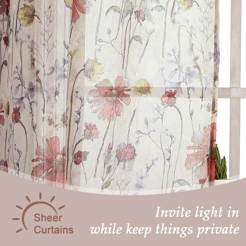 Lecloud Crushed Valances for Windows 14 Inch Length 2 Pcs, Printed Short Sheer Curtains Kitchen Valance, Rod Pocket Small Curtain Window Treatments for Bedroom Living Room Bathroom, 42" W x 14" L - Image 4