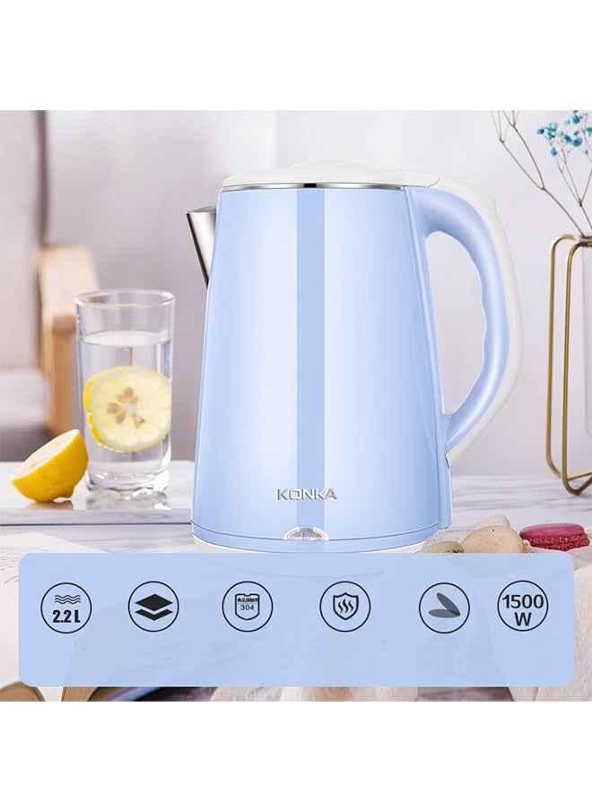 Stainless Steel Fast, Portable Electric Hot Water Kettle For Tea And Coffee, 2.2L Blue