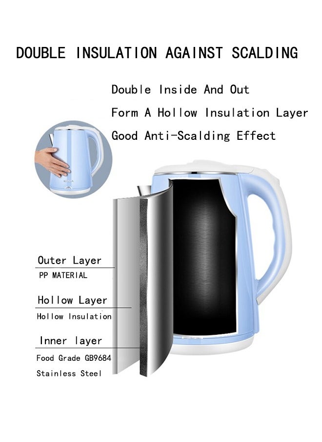 Stainless Steel Fast, Portable Electric Hot Water Kettle For Tea And Coffee, 2.2L Blue
