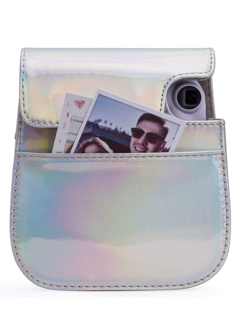 SYOSI PU Leather Camera Case Compatible For Fujifilm Instax Mini 11 Instant Camera with Adjustable Strap and Pocket (Magic Silver) - Image 5