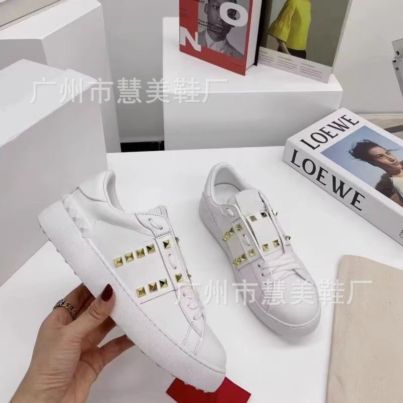 Rivet White Shoes Women'S Fashion Sneakers Summer Versatile Men'S And Women'S Same Style Sneaker White Platform Height Increasing Large Size Shoes - Image 3
