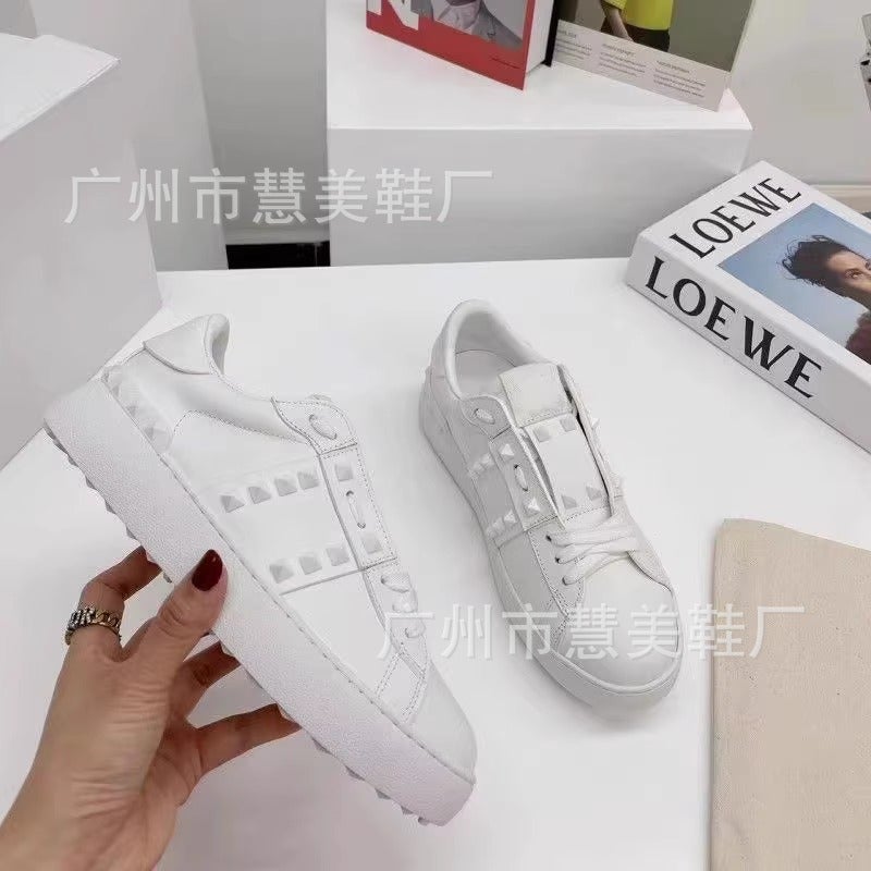 Rivet White Shoes Women'S Fashion Sneakers Summer Versatile Men'S And Women'S Same Style Sneaker White Platform Height Increasing Large Size Shoes - Image 4