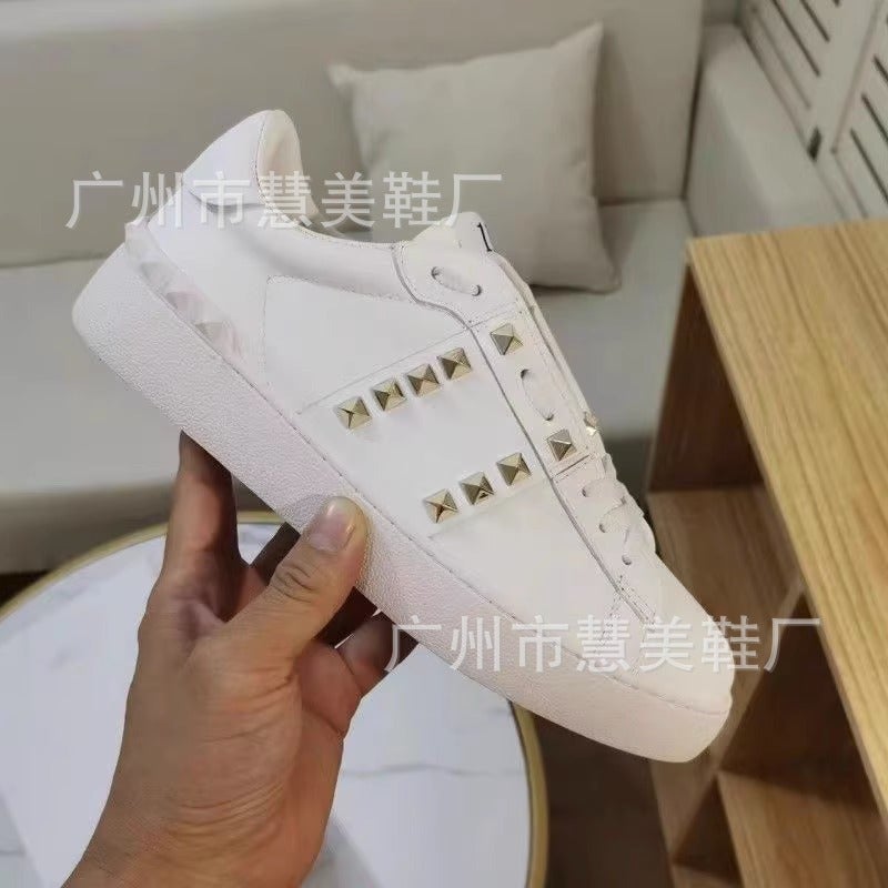 Rivet White Shoes Women'S Fashion Sneakers Summer Versatile Men'S And Women'S Same Style Sneaker White Platform Height Increasing Large Size Shoes - Image 2