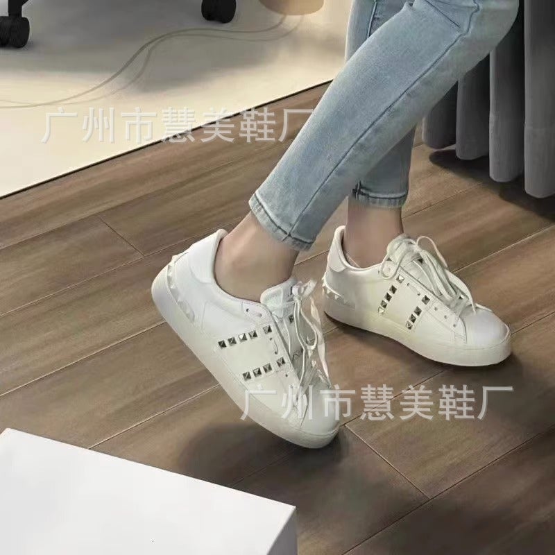 Rivet White Shoes Women'S Fashion Sneakers Summer Versatile Men'S And Women'S Same Style Sneaker White Platform Height Increasing Large Size Shoes - Image 5