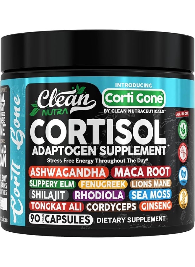 كلين نيوتراسيوتيكالز مكملات الكورتيزول كلين نوترا للنساء | جذور ماكا اشواغاندا ومدير التخلص من السموم + الدردار الزلق والحلبة اليونانية والاسود والشيلاجيت والروديولا وطحلب البحر وتونغكات علي وكورديسيبس وجذور الشمندر - Image 1