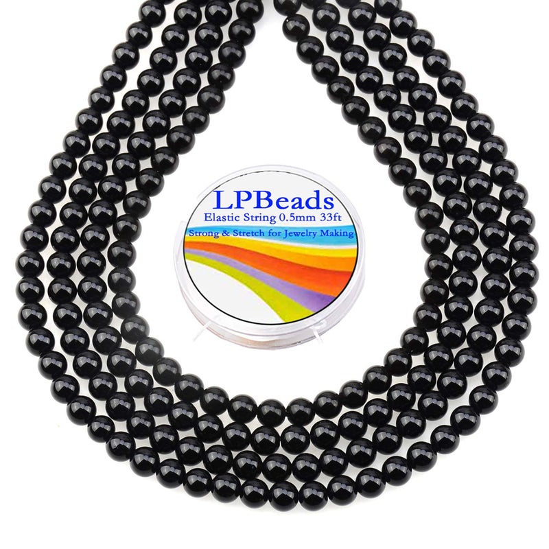 LPBeads 200Pcs Polished 6mm Round Natural Black Onxy Gemstone Loose Beads with Stretch Cord for Jewelry Making Bracelets - Image 1