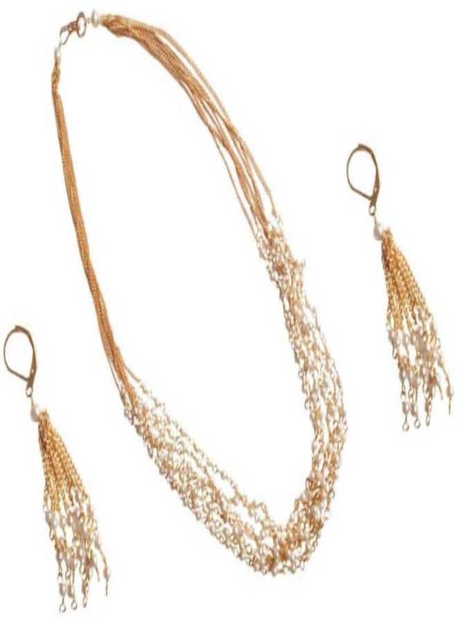 DENICRAAS White Moti golden chain layered set Designer Jewellery Choker Necklace Set for Women & Girls - Image 1