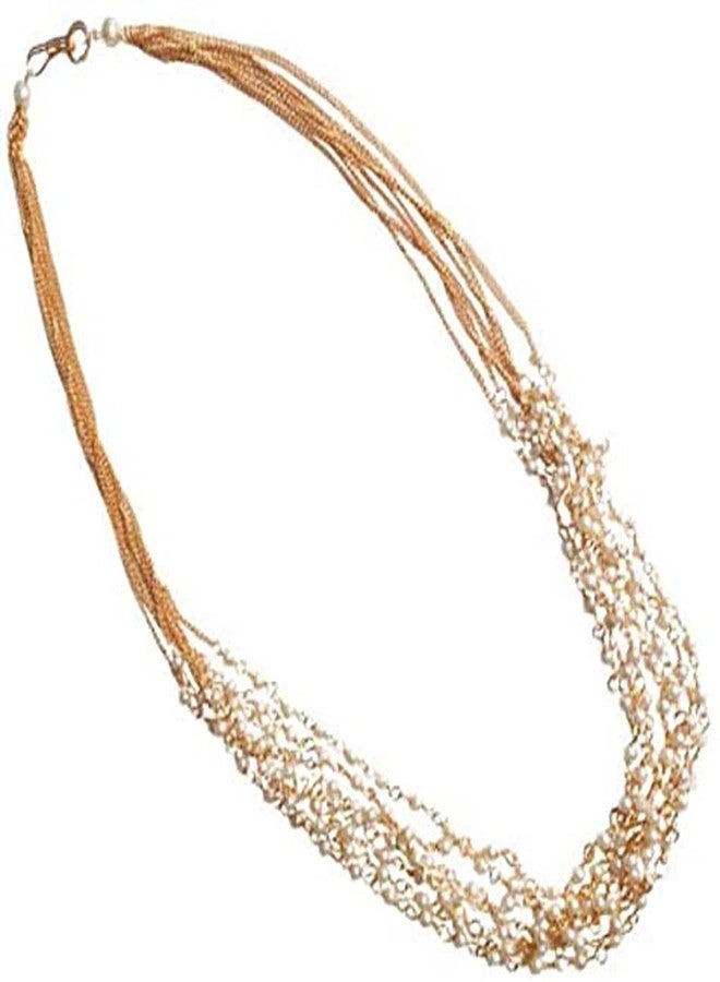 DENICRAAS White Moti golden chain layered set Designer Jewellery Choker Necklace Set for Women & Girls - Image 2