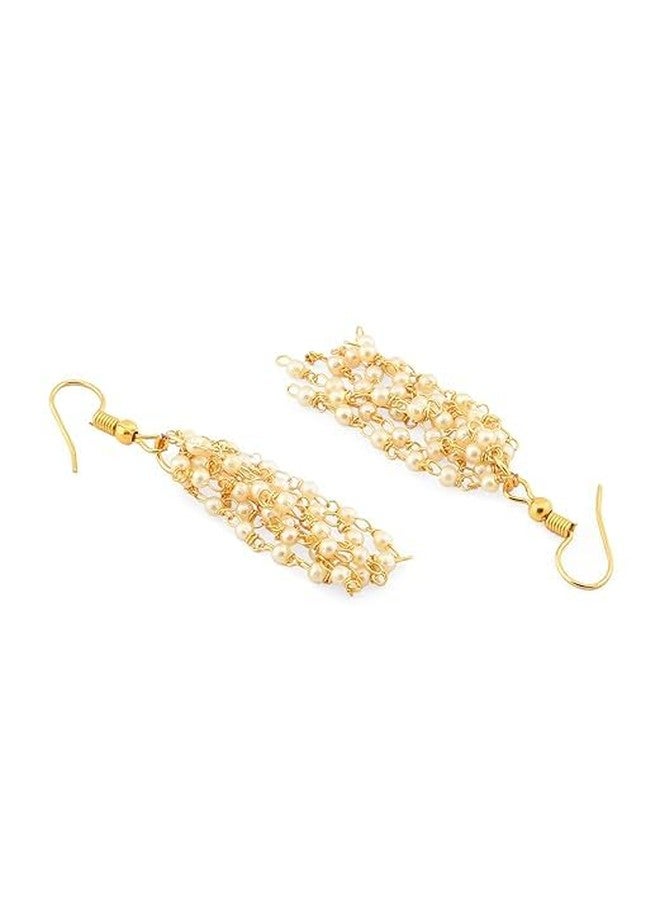 DENICRAAS White Moti golden chain layered set Designer Jewellery Choker Necklace Set for Women & Girls - Image 4