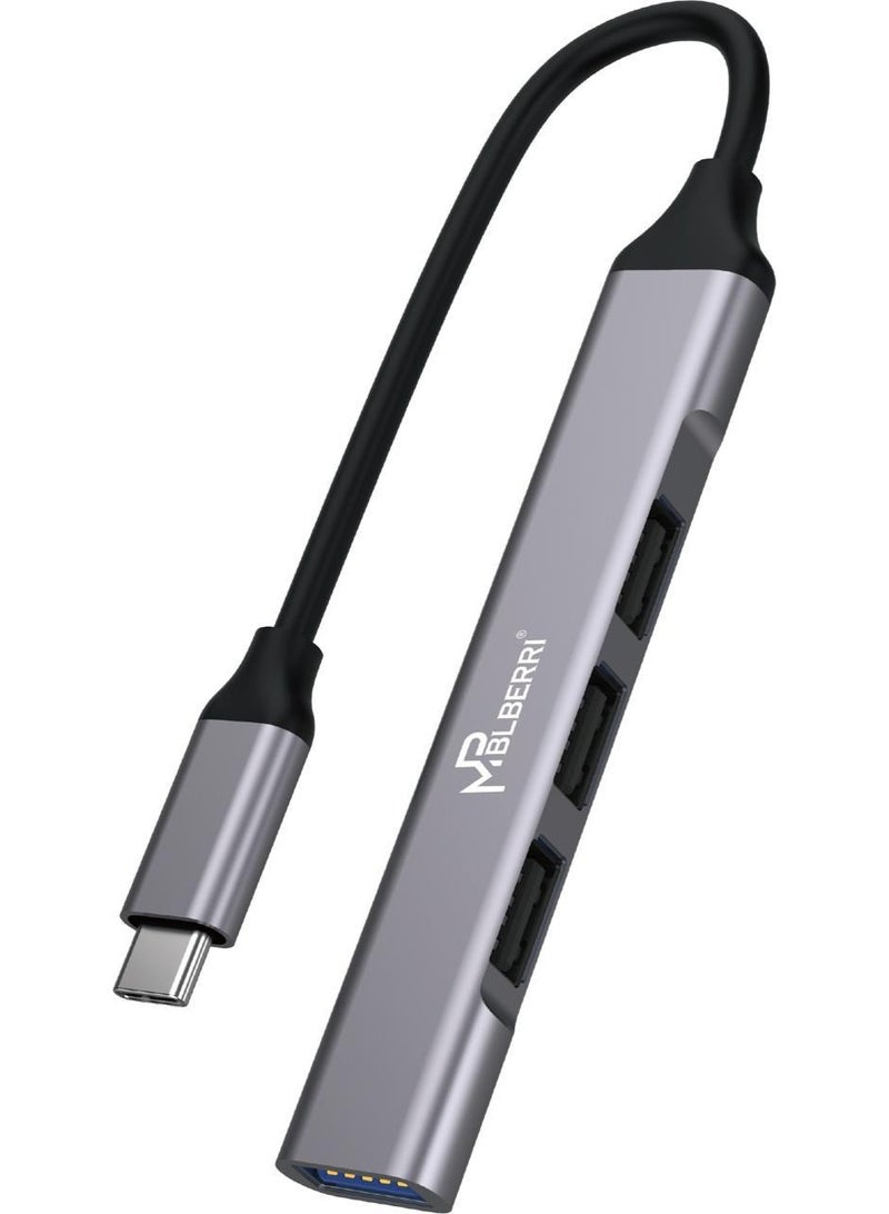 MPBLBERRI Type-C to 4 USB Ports Hub 4-in-1 USB-C Multiport Adapter – High Speed USB Data Hub for Laptop, MacBook, Tablet & Android Devices