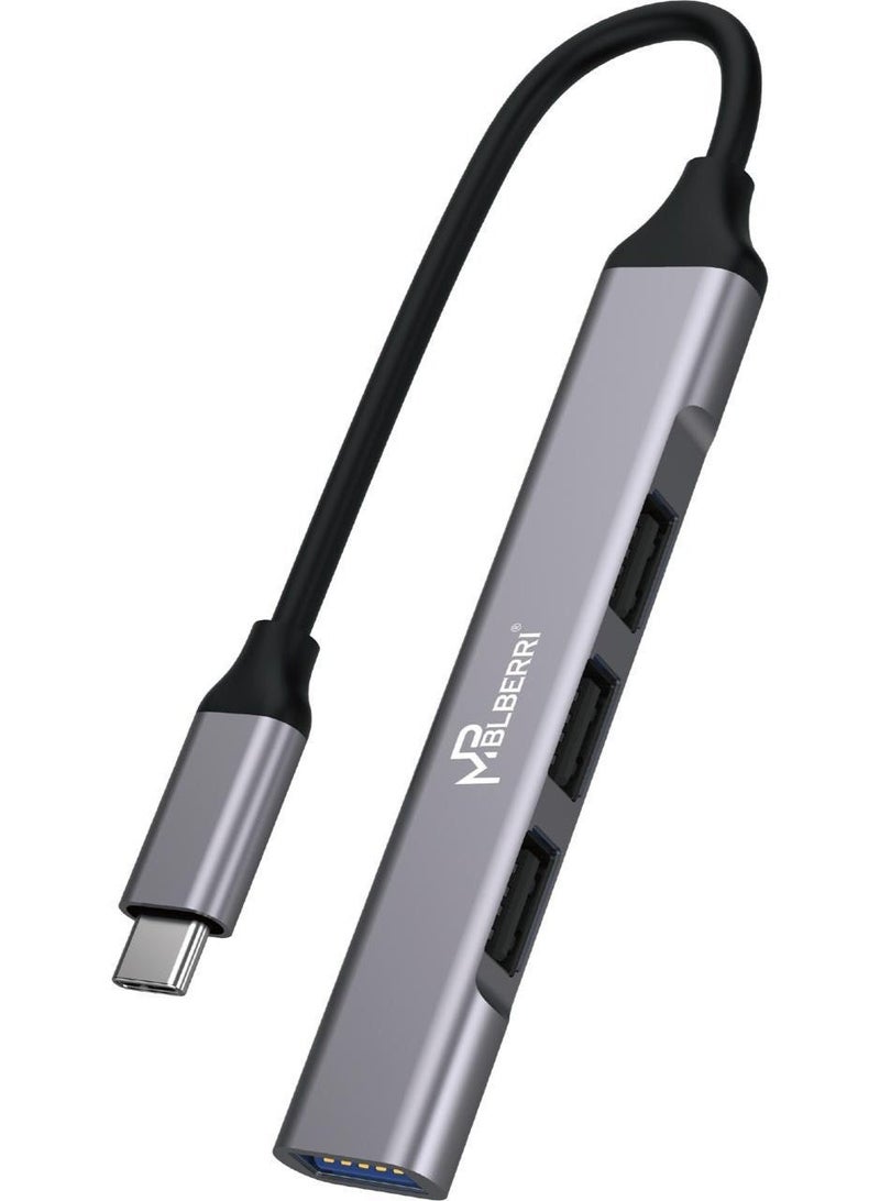 MPBLBERRI Type-C to 4 USB Ports Hub 4-in-1 USB-C Multiport Adapter – High Speed USB Data Hub for Laptop, MacBook, Tablet & Android Devices - Image 1