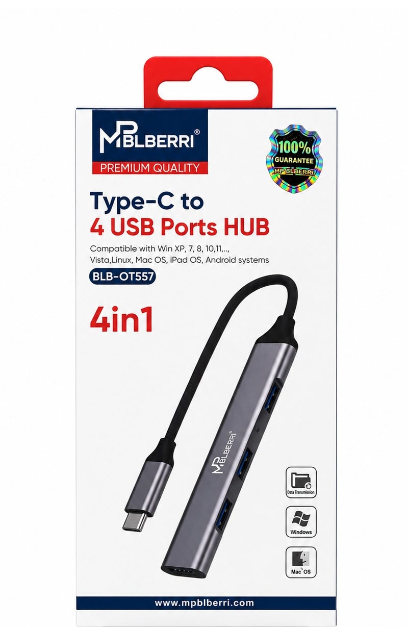 MPBLBERRI Type-C to 4 USB Ports Hub 4-in-1 USB-C Multiport Adapter – High Speed USB Data Hub for Laptop, MacBook, Tablet & Android Devices - Image 2