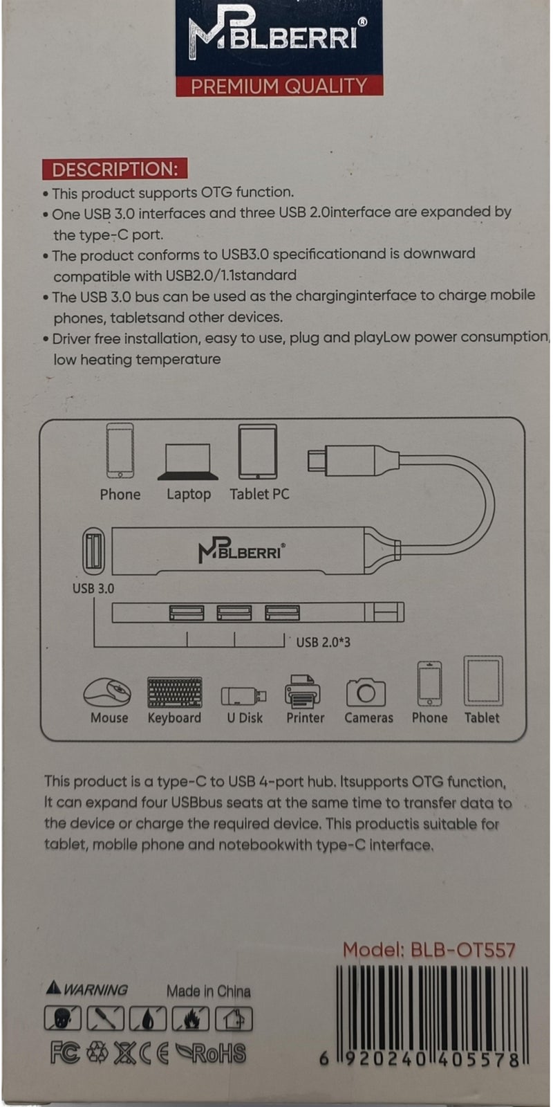 MPBLBERRI Type-C to 4 USB Ports Hub 4-in-1 USB-C Multiport Adapter – High Speed USB Data Hub for Laptop, MacBook, Tablet & Android Devices - Image 3