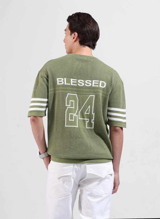 The Indian Garage Co Men Oversized Fit Textured Crew Neck Half Sleeves T-Shirt