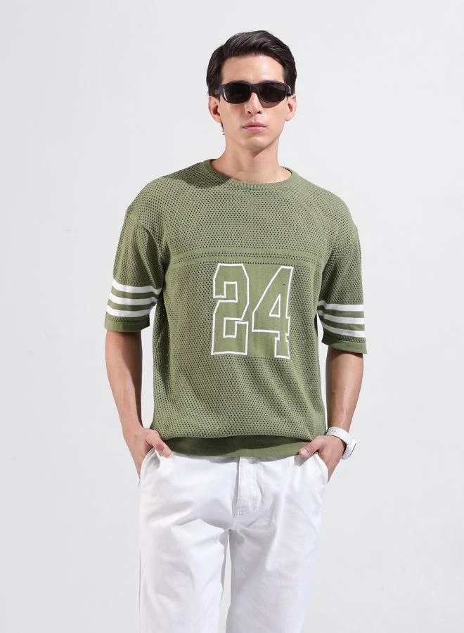 شركة المرآب الهندية تيشيرت رجالي بقصة واسعة وياقة دائرية وأكمام نصفية بنقش بارز