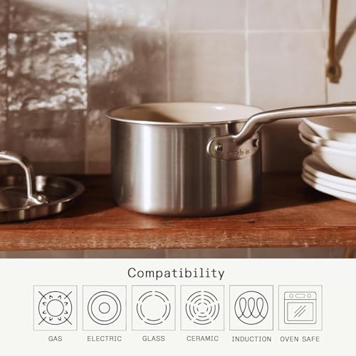 Madein Made In Cookware | 2 QT Ceramic Non Stick Saucepan with Lid | 5-Ply Stainless Clad with Stay-Cool Handle | Professional Cookware | Crafted in Italy | Induction Compatible - Image 4