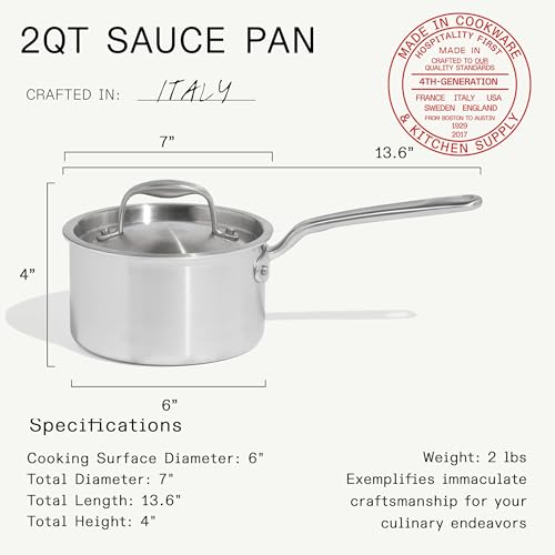 Madein Made In Cookware | 2 QT Ceramic Non Stick Saucepan with Lid | 5-Ply Stainless Clad with Stay-Cool Handle | Professional Cookware | Crafted in Italy | Induction Compatible - Image 3