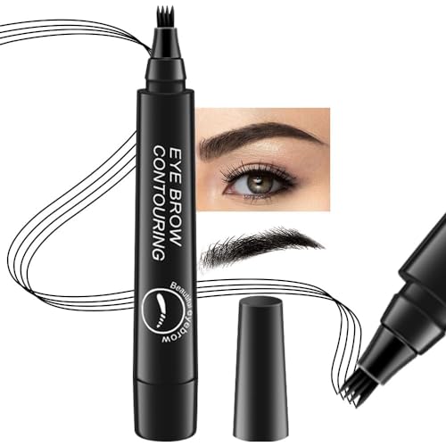 ZEYFLEEB 4 Point Eyebrow Pencil Black,Waterproof Microblading Eyebrow Pencil with a Micro-Fork Tip Applicator Creates || Black Fine Sketch Liquid Eye Brow Tattoo Tint Pen - Image 1