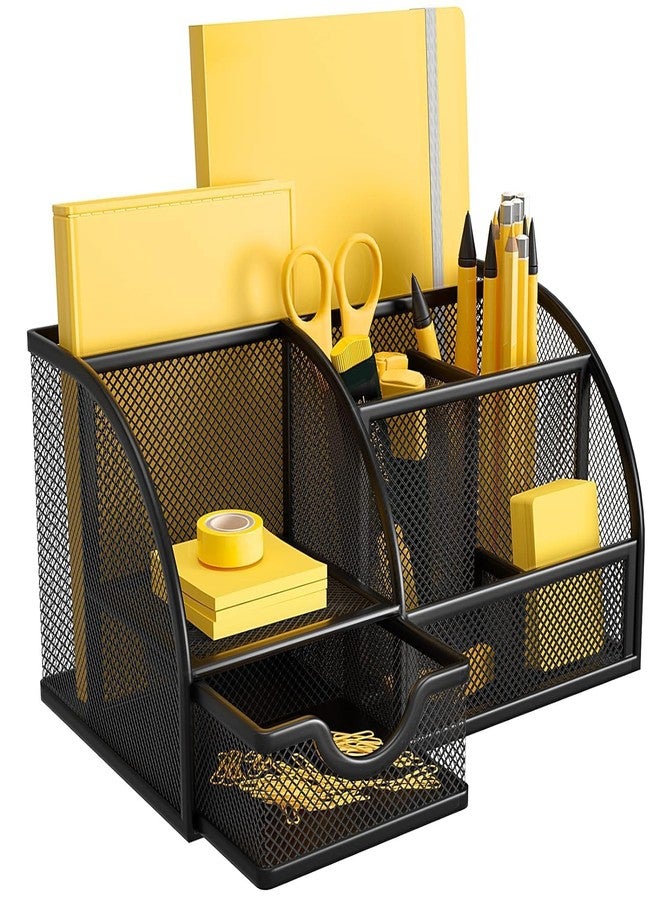 PRANIJ Desktop Magazine Holder - 4 Compartments, Desk File Organizer, Plastic Vertical File Dividers Book Holder & Document Storage Rack for Office Desk, 1Pc (Blue/Black) - Image 1