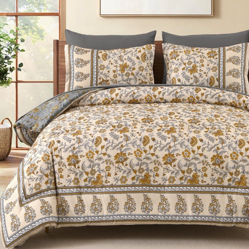 Dinjoy Boho Comforter Set Queen,Beige Brown Bedding Paisley Floral 7 Piece Bed in a Bag Reversible Lightweight Bohemain Comforters with Sheet Sets for All Season - Image 1