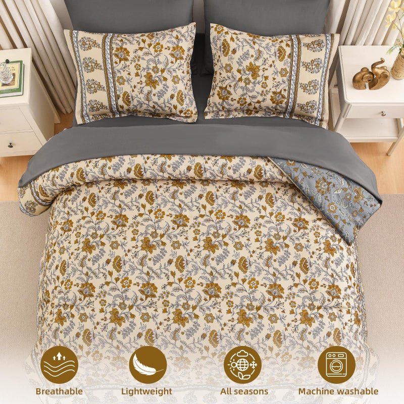 Dinjoy Boho Comforter Set Queen,Beige Brown Bedding Paisley Floral 7 Piece Bed in a Bag Reversible Lightweight Bohemain Comforters with Sheet Sets for All Season - Image 5