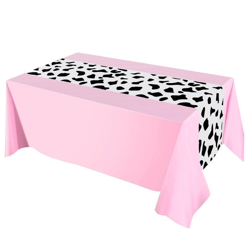 Remagr 3 Pcs 54 x 108 Inch Cowgirl Cowboy Tablecloth for Cow Print My First Rodeo Party Decorations, Western Highland Cow Farm Disco Table Runner Plastic Rustic Table Cover for Birthday Wedding(Pink) - Image 2